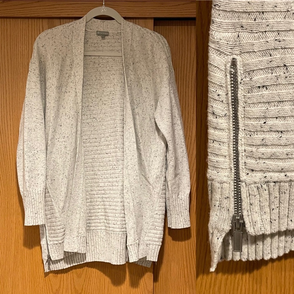 T by Talbots Cozy Side Zip Cotton-Blend Sweater Cardigan, Light Gray, Sz M